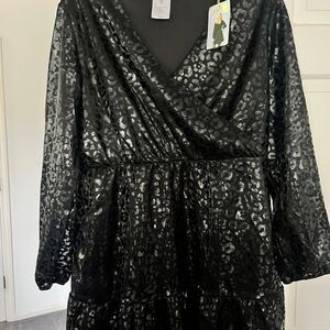 Serra Black Metallic Leopard-Print Wrap Dress